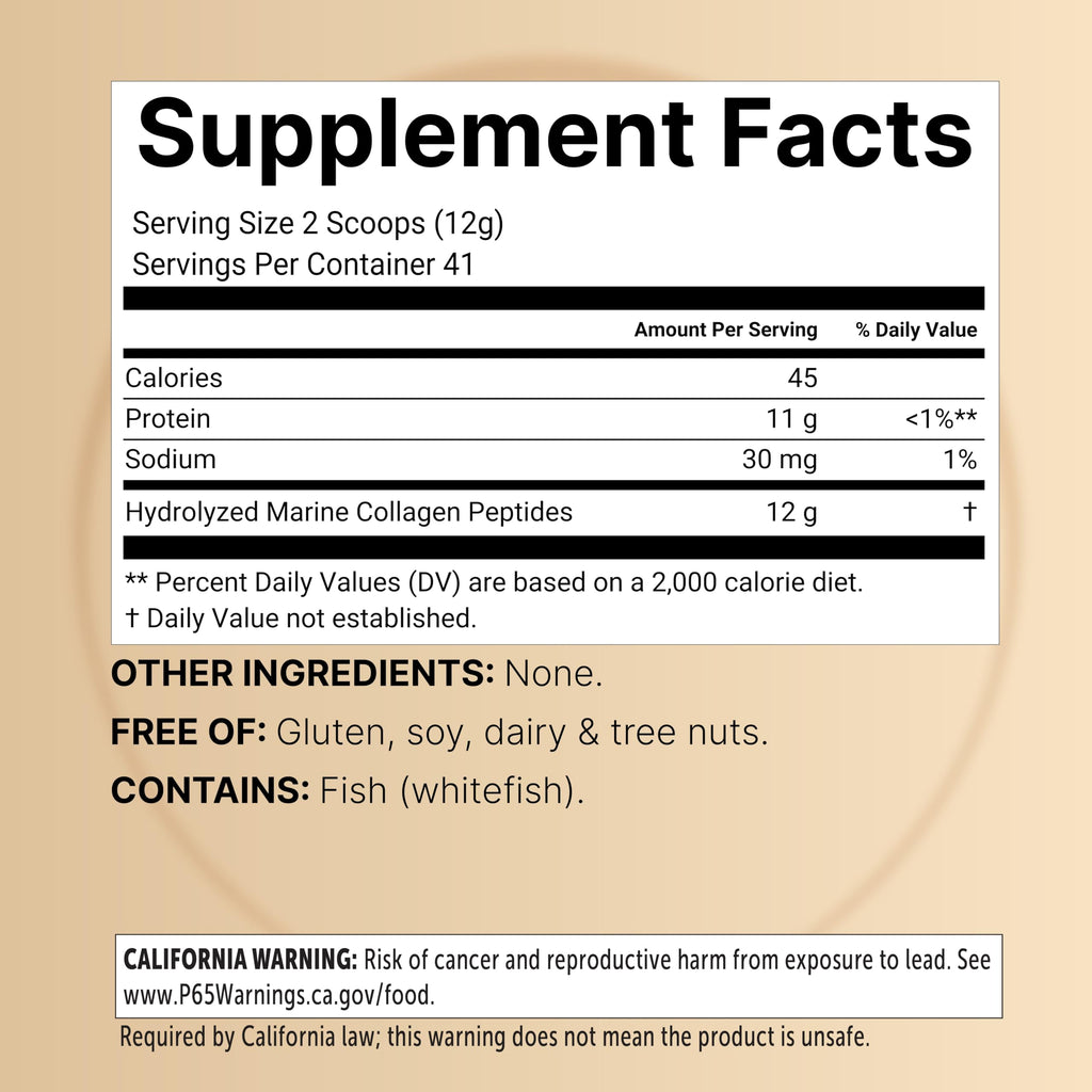 Marine Collagen Powder, 500g Hydrolyzed Type I & III Peptides, Unflavored I417