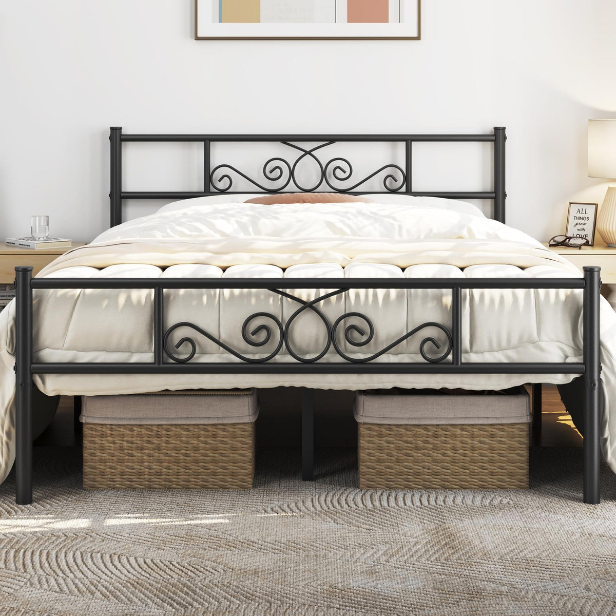 Black Metal Bed Frame with Headboard and Footboard T656070