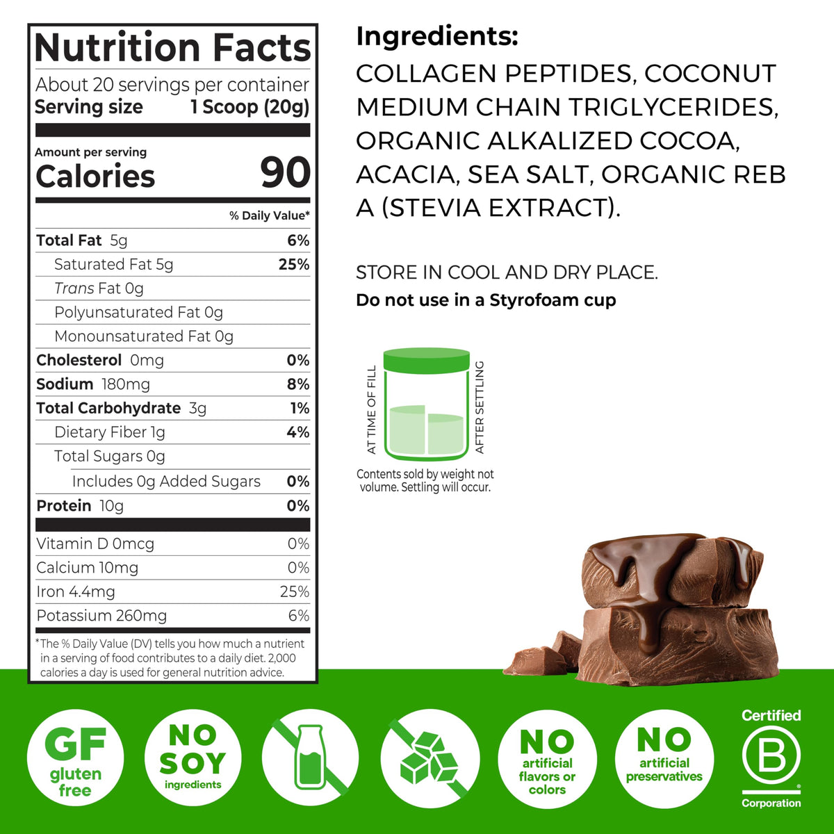 Chocolate Grass Fed Hydrolyzed Collagen Protein Powder T58392