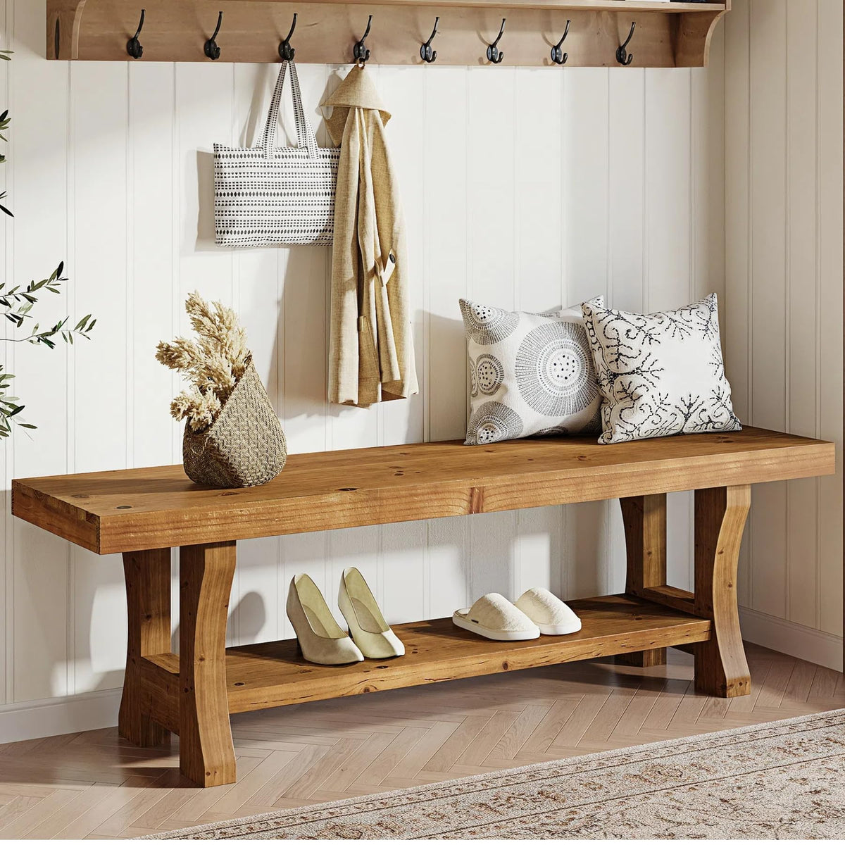Brown Solid Wood Entryway Bench W98065
