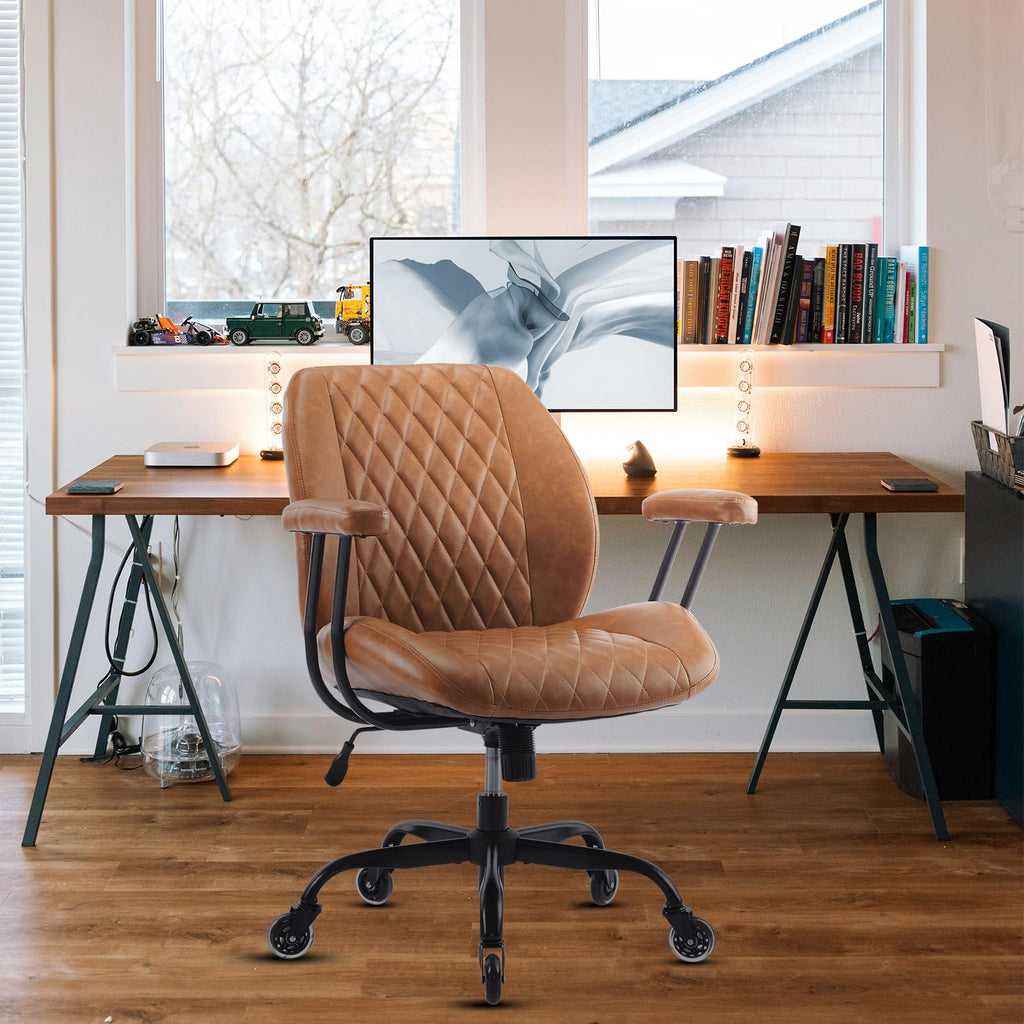 Brown Leather Ergonomic Office Chair with Lumbar Support H8723