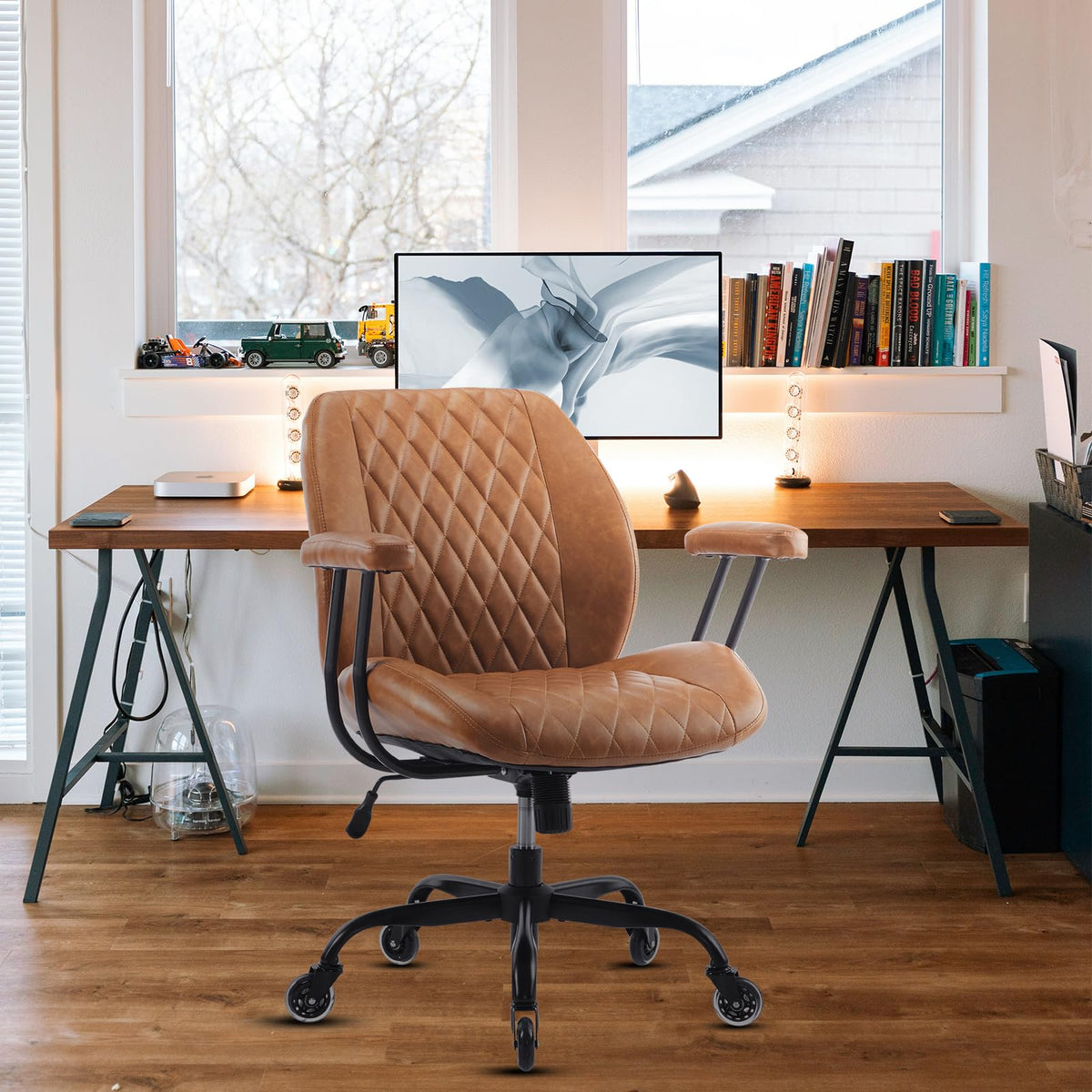 Brown Leather Ergonomic Office Chair with Lumbar Support H8723