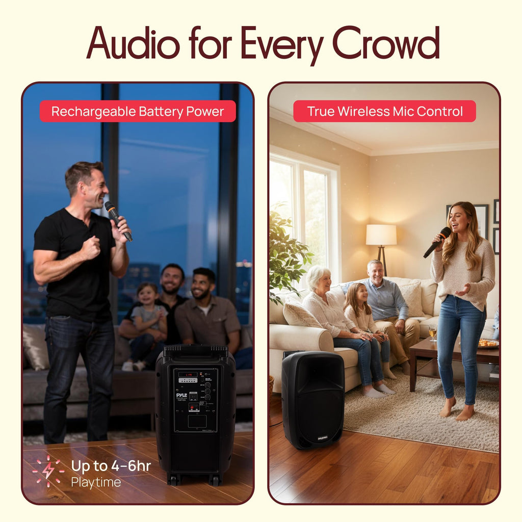 1000W Portable Bluetooth PA Speaker with 10'' Subwoofer and Wireless Mic Y16356