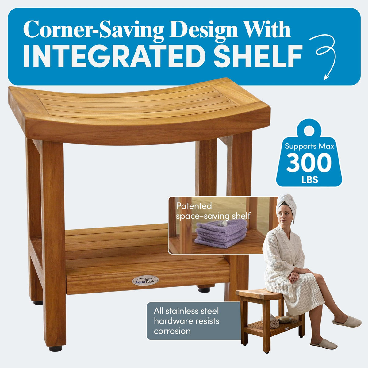 18" Teak Shower Bench S382