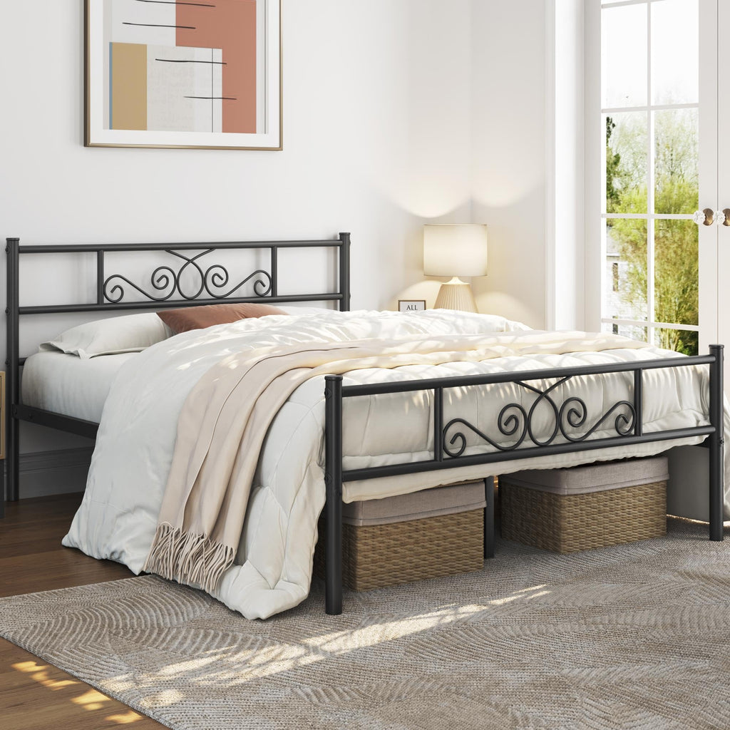 Black Metal Bed Frame with Headboard and Footboard T656070