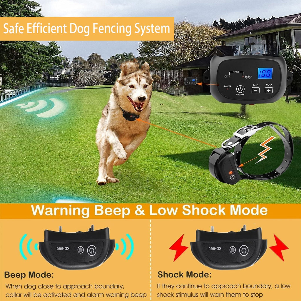 Electric Dog Fence, Aboveground Underground Pet Containment System, Covers up to 3/4 Acre, Waterproof Rechargeable Training Collar, Shock Tone Correction C558163