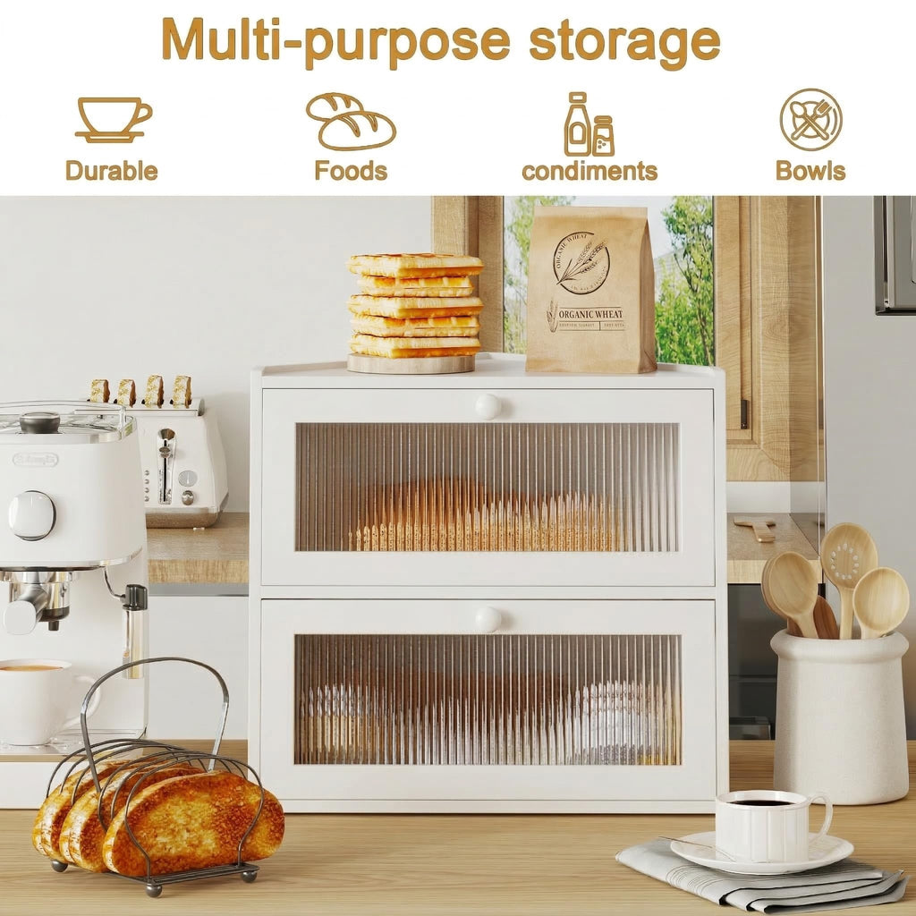 White Double Layer Bamboo Corner Bread Box B4901