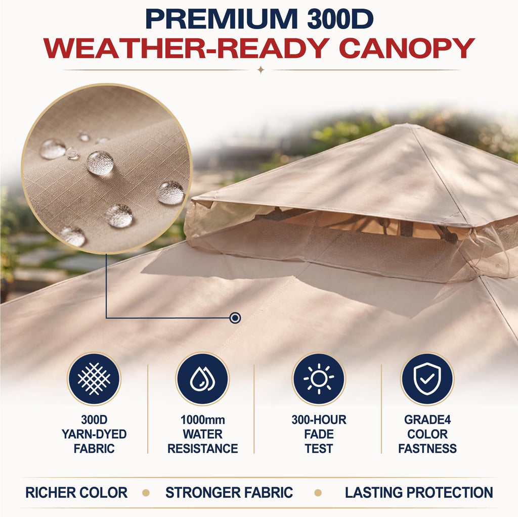 Khaki 9x9 Outdoor Patio Gazebo with Mosquito Netting E225