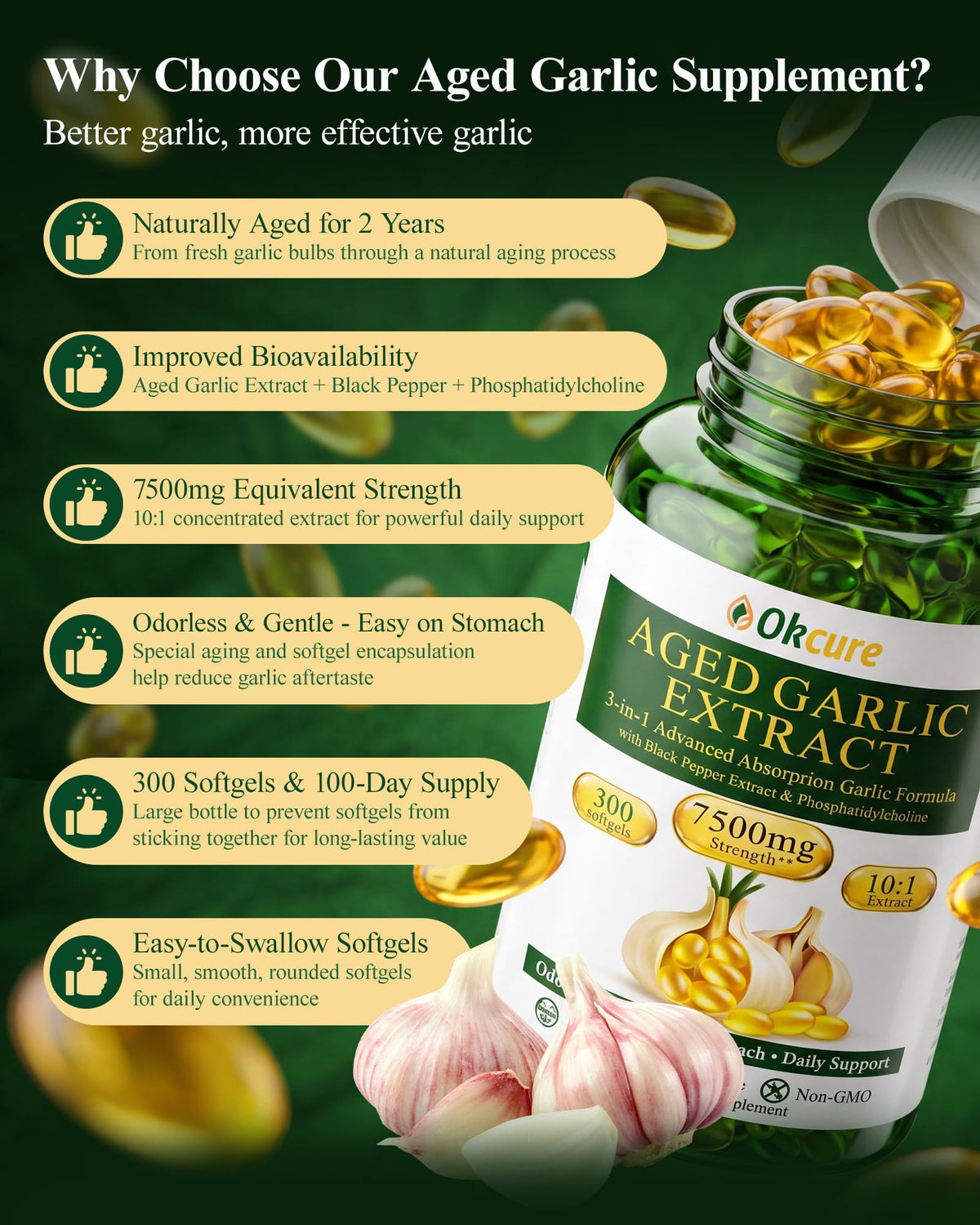 Odorless Garlic Supplement, 300 Softgels M897562
