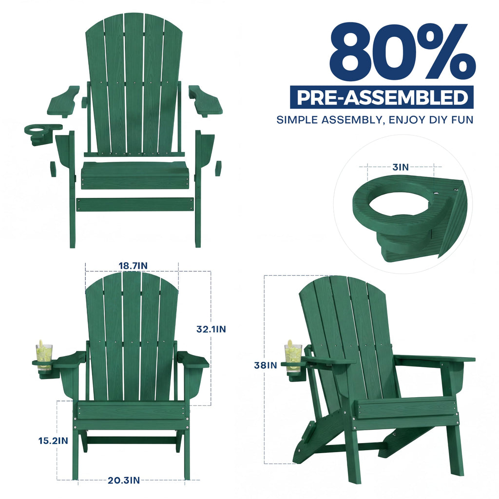 Folding Adjustable Adirondack Chair Set of 2 Green C44330