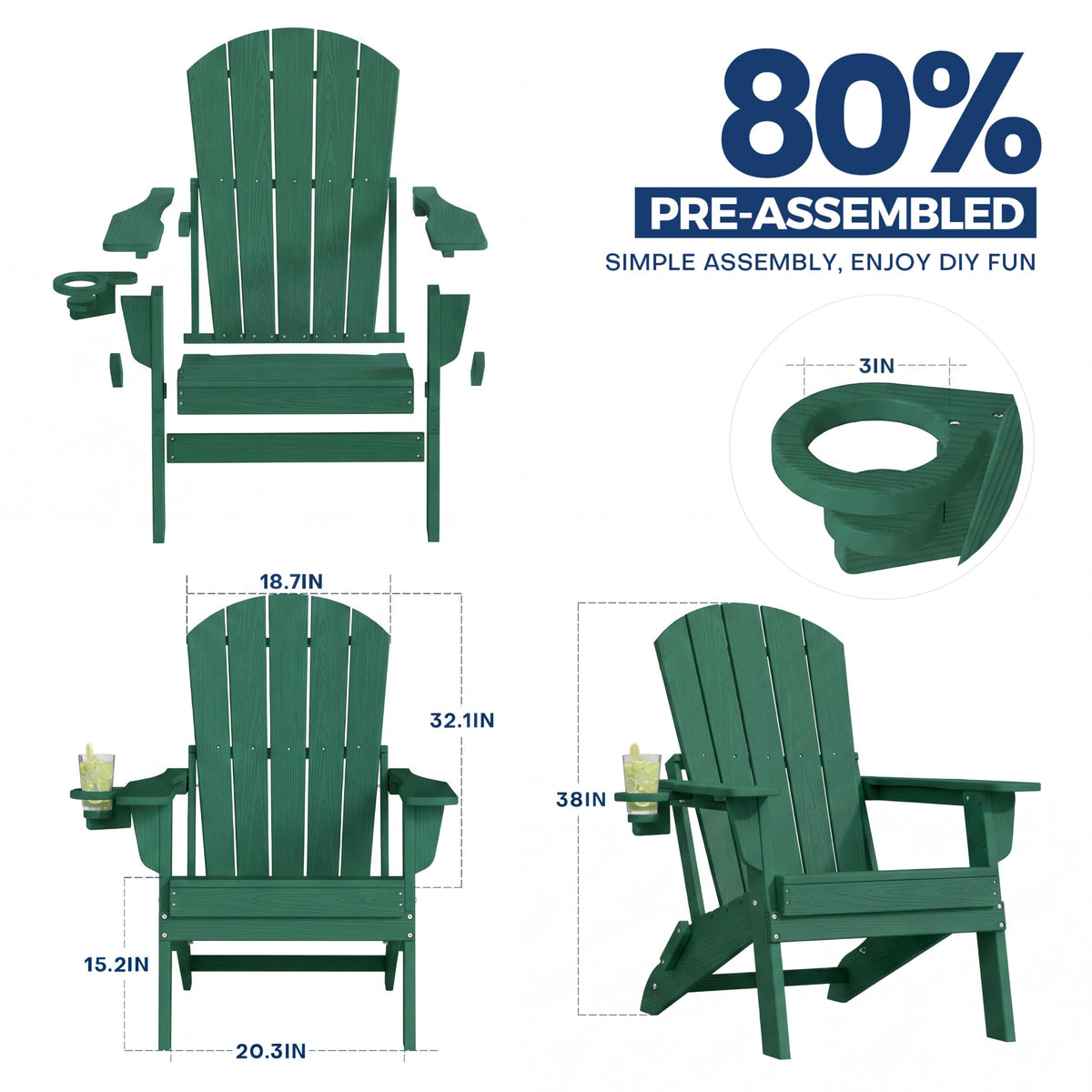 Folding Adjustable Adirondack Chair Set of 2 Green C44330