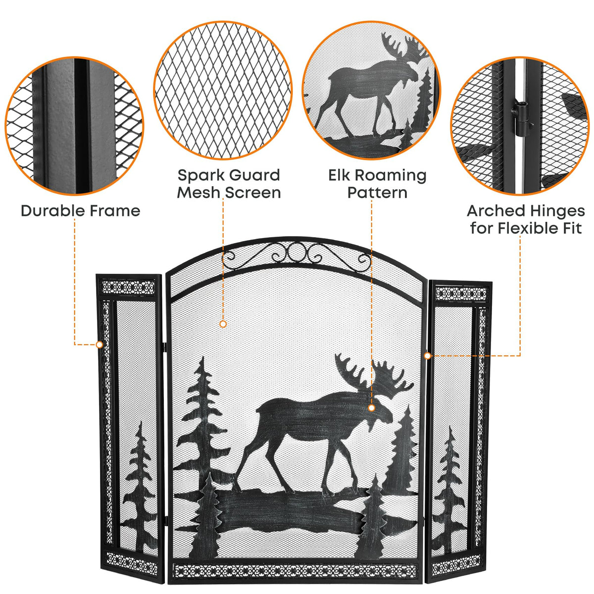 3 Panel Fireplace Screen with Guard Grate Z1909