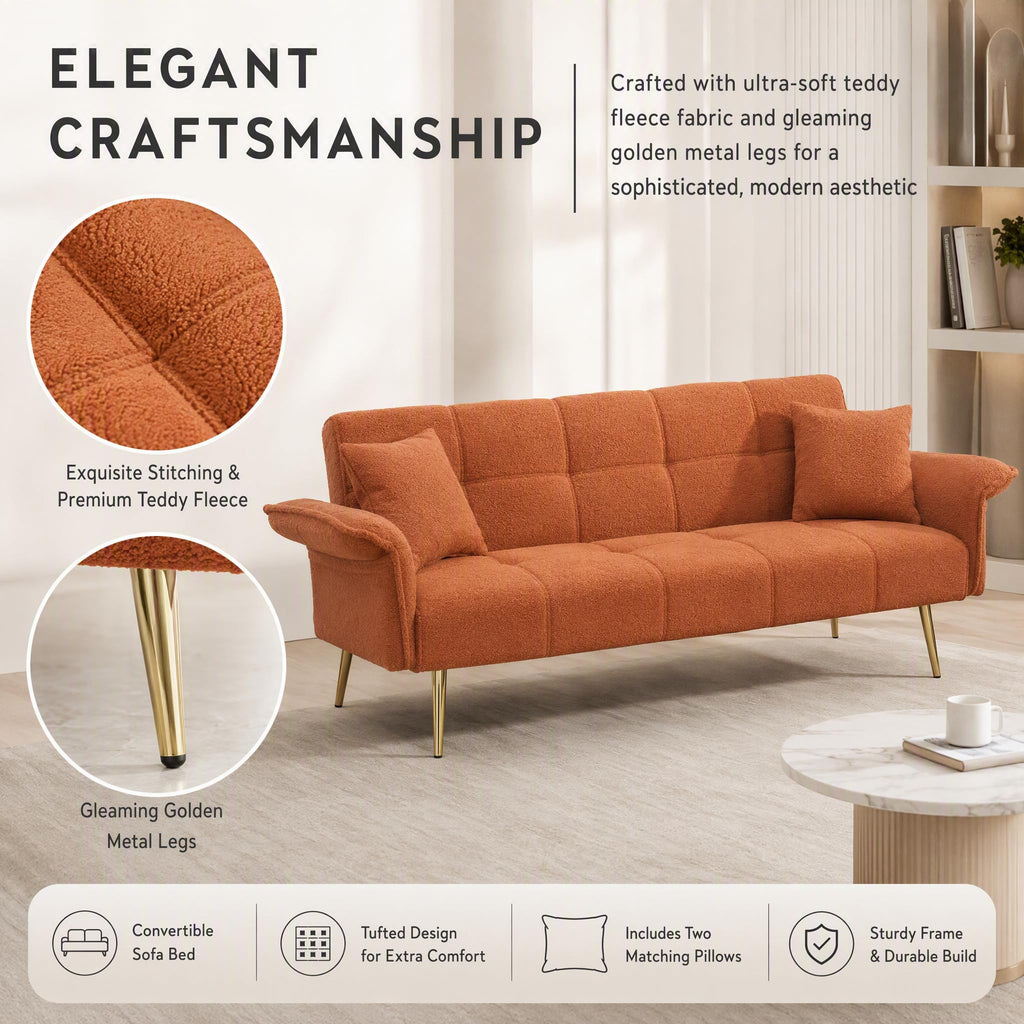 Orange Velvet 2 Seater Futon Sofa Bed C435