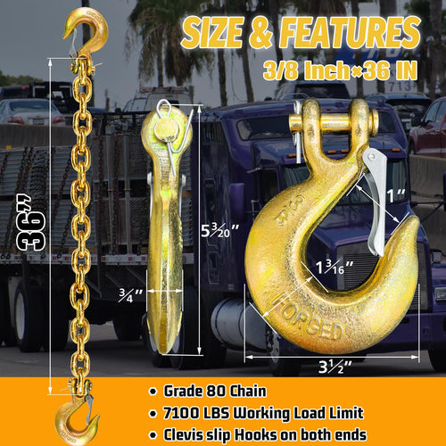 3/8"x36" Galvanized Trailer Safety Chains with Hooks, 2-Pack B678326