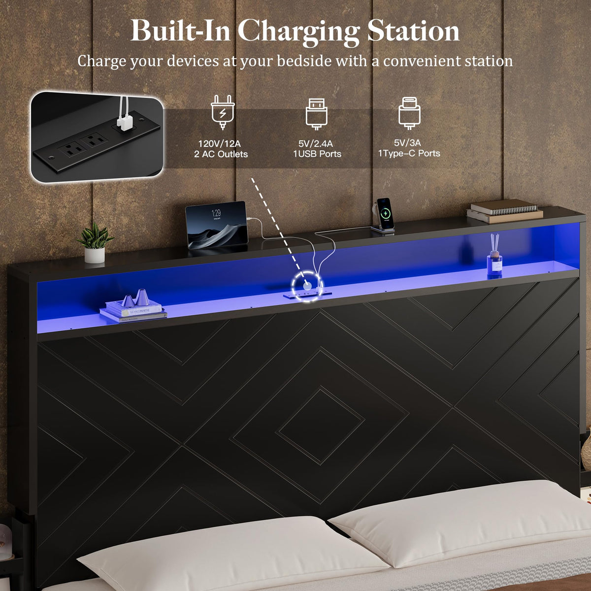 King Size Bed Frame with Tall Headboard G994246