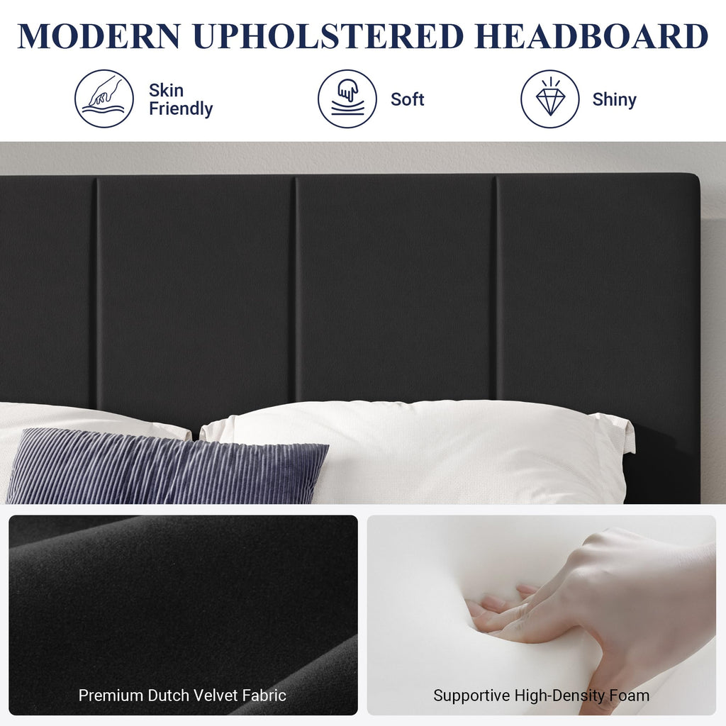 Queen Size Black Dutch Velvet Upholstered Platform Bed Frame S291225