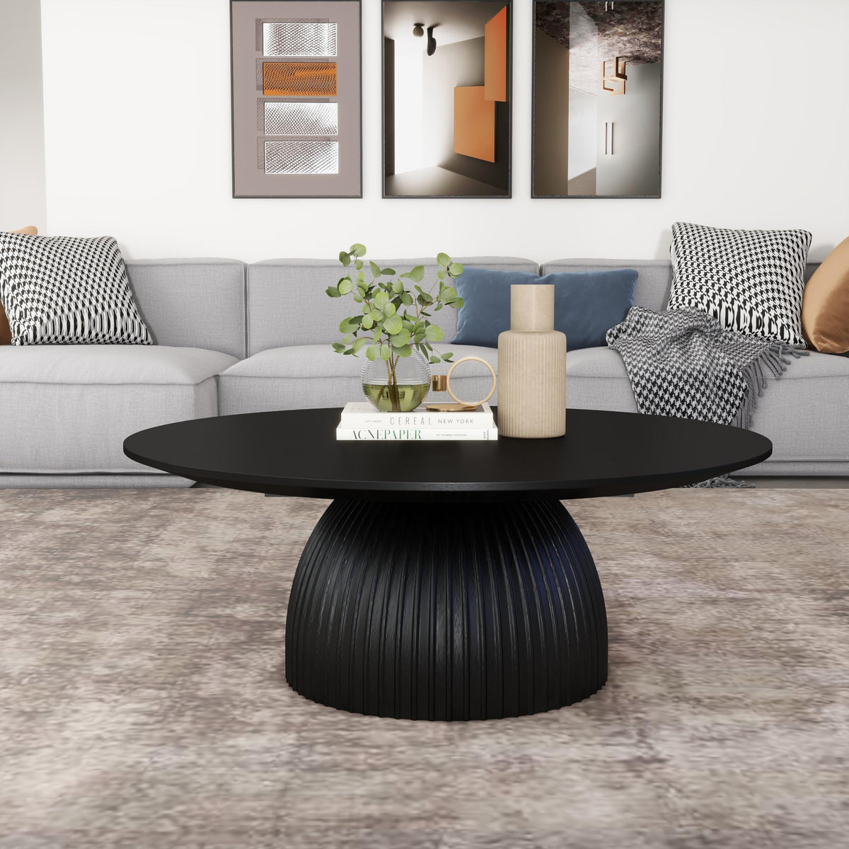 Black Round Drum Coffee Table X329434
