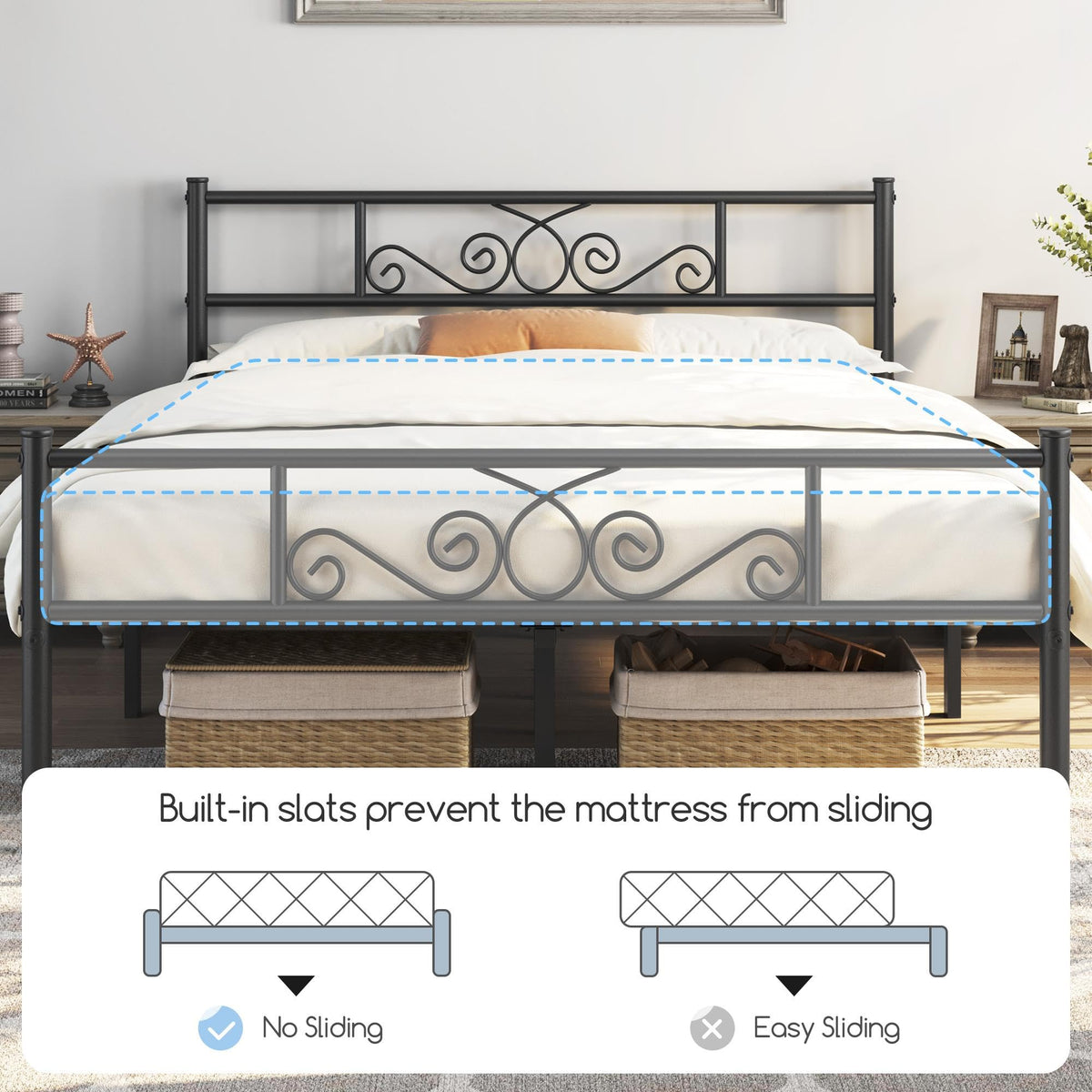 Black Metal Bed Frame with Headboard and Footboard T656070