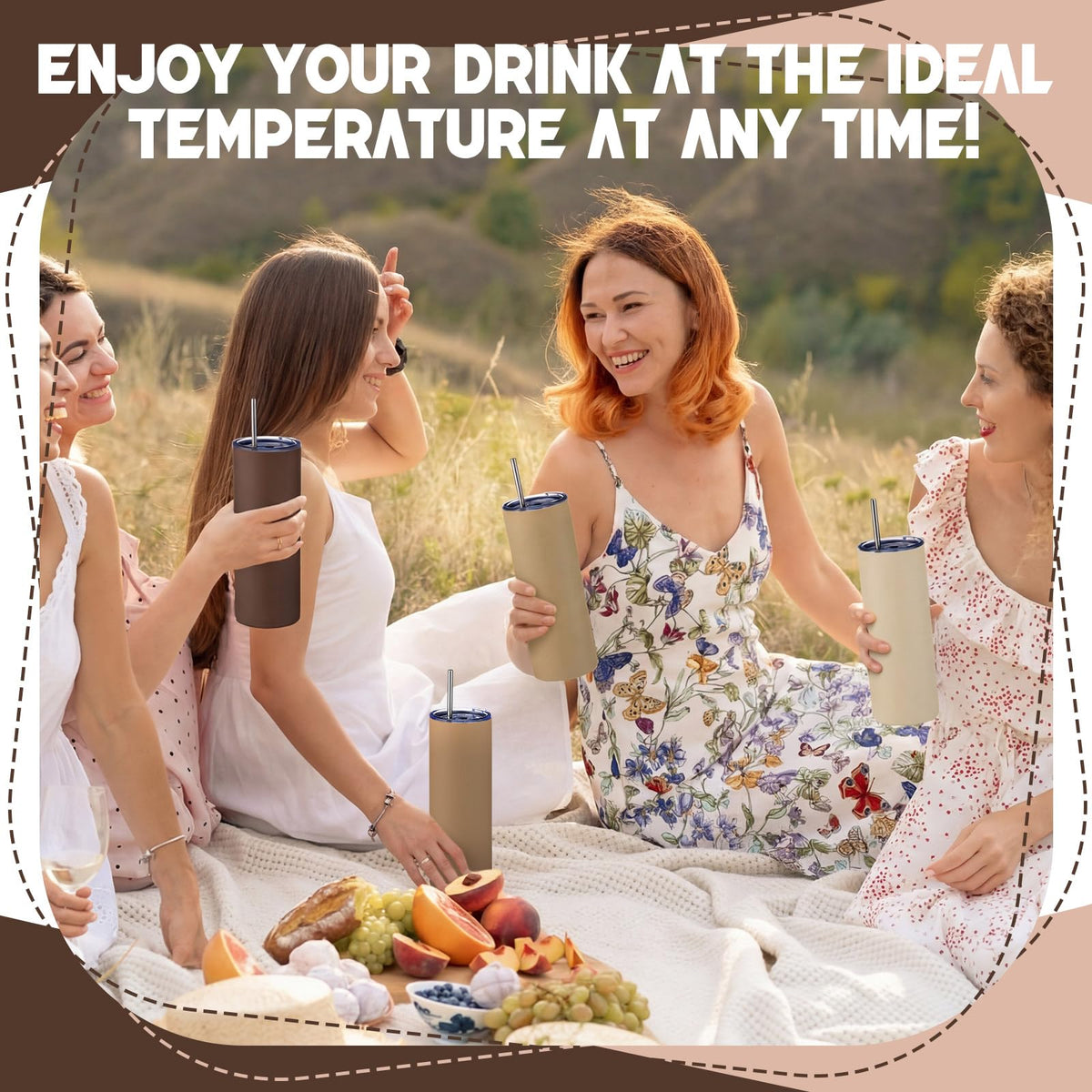 8 Pcs 20oz Insulated Stainless Steel Tumbler with Lid and Straw B494429