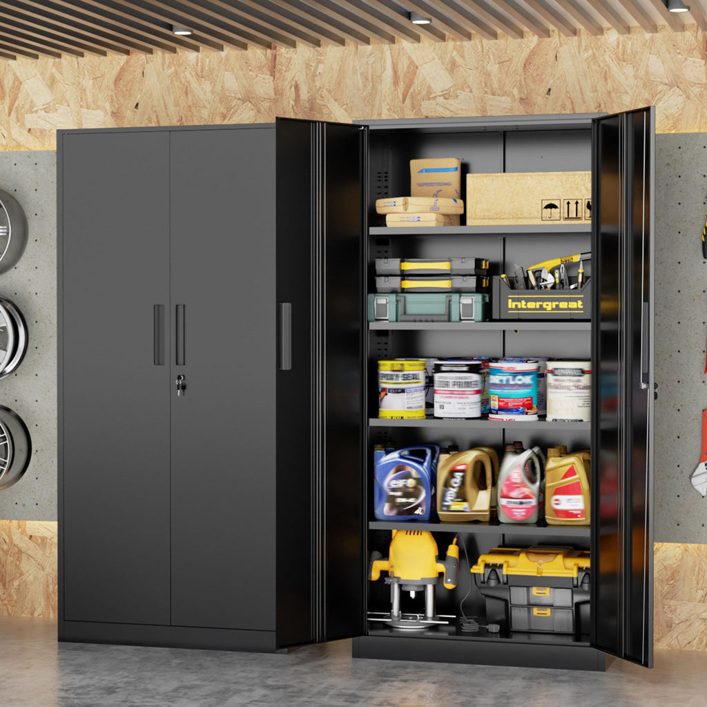 Black 72" Locking Steel Storage Cabinet with 4 Adjustable Shelves E59578