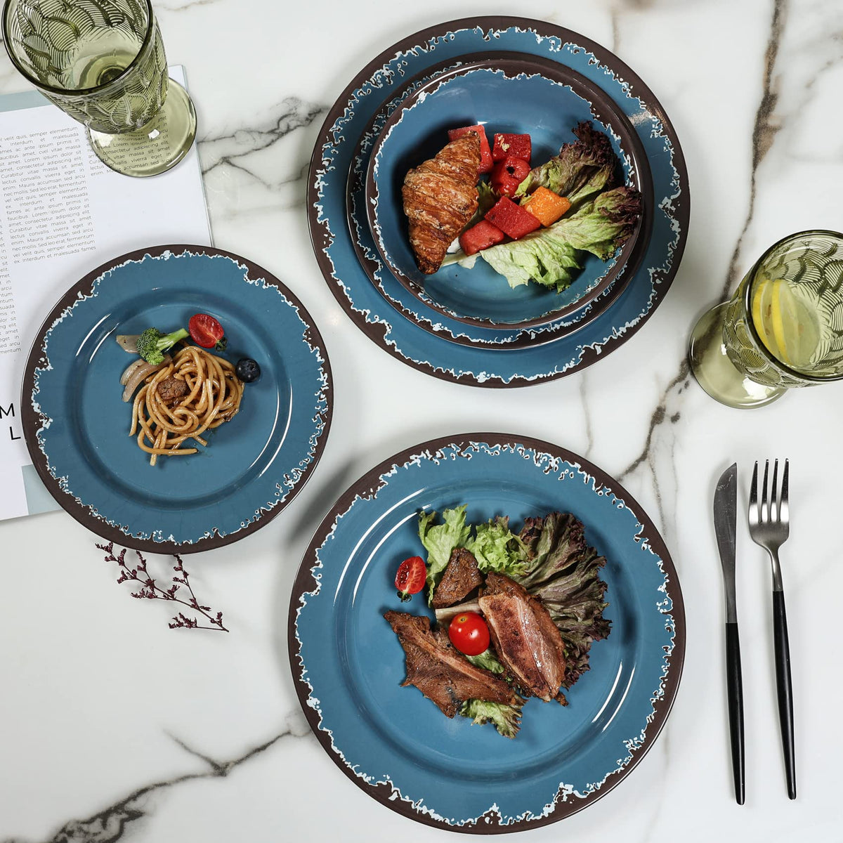 Blue 12-Piece Melamine Dinnerware Set I997428