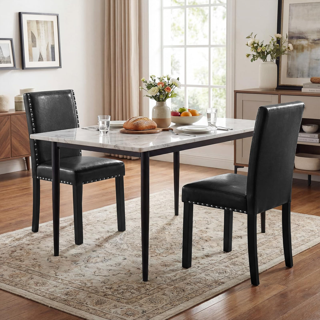 Black Faux Leather Upholstered Dining Chairs Set of 4 E8092