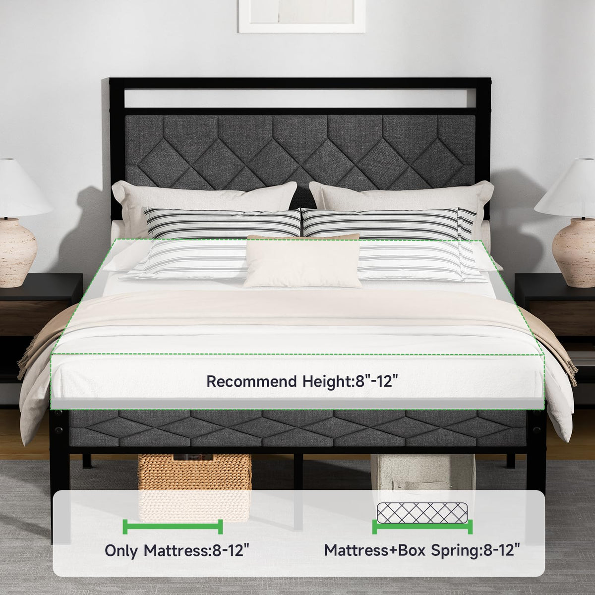 Full Size Upholstered Bed Frame Grey Q573