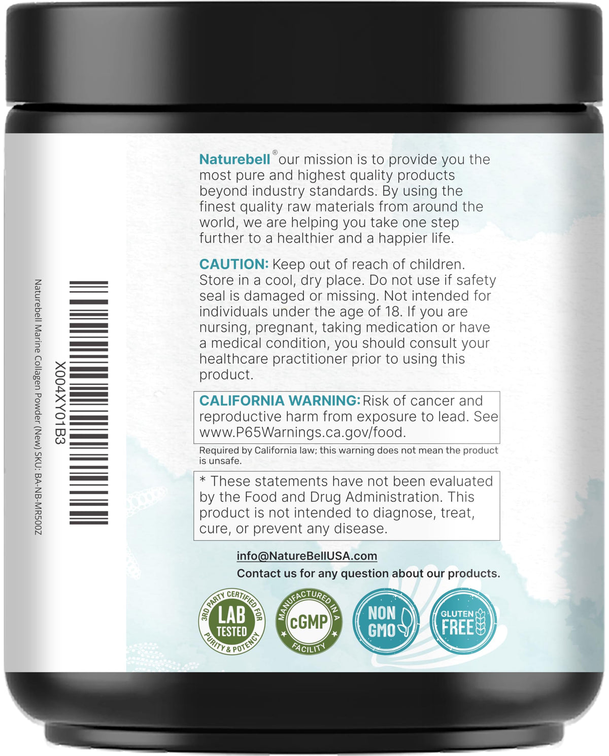 Marine Collagen Powder, 500g Hydrolyzed Type I & III Peptides, Unflavored I417