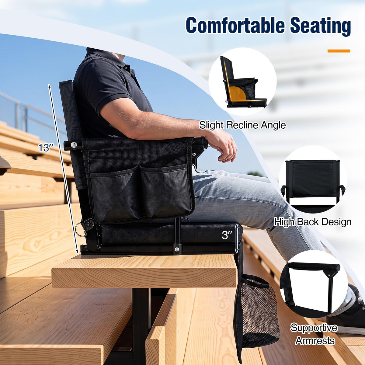 2 Pack Stadium Seats with Back Support & Cup Holders O3642