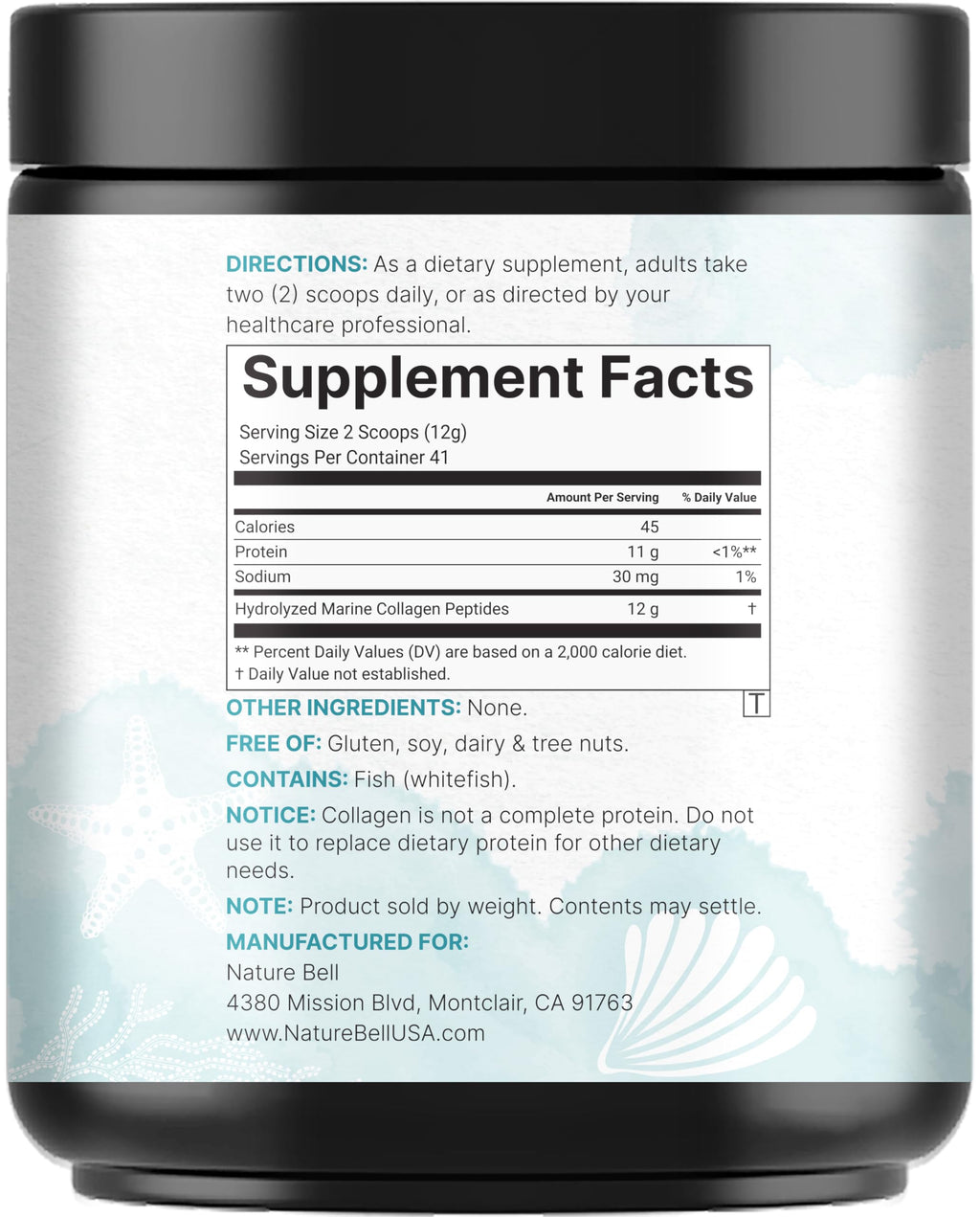Marine Collagen Powder, 500g Hydrolyzed Type I & III Peptides, Unflavored I417