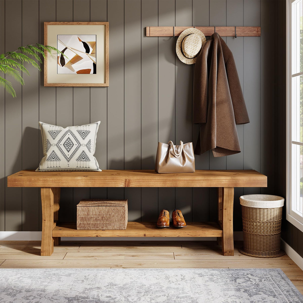 Brown Solid Wood Entryway Bench W98065