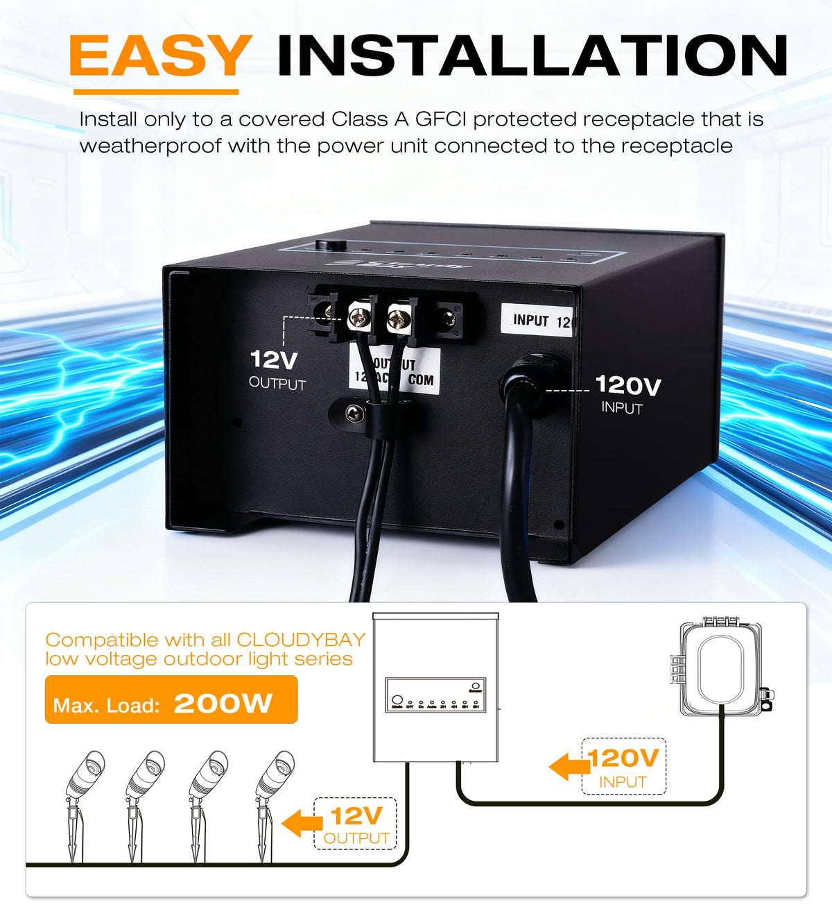 200W Low Voltage Outdoor Transformer with Photocell Light Sensor and Timer C877147