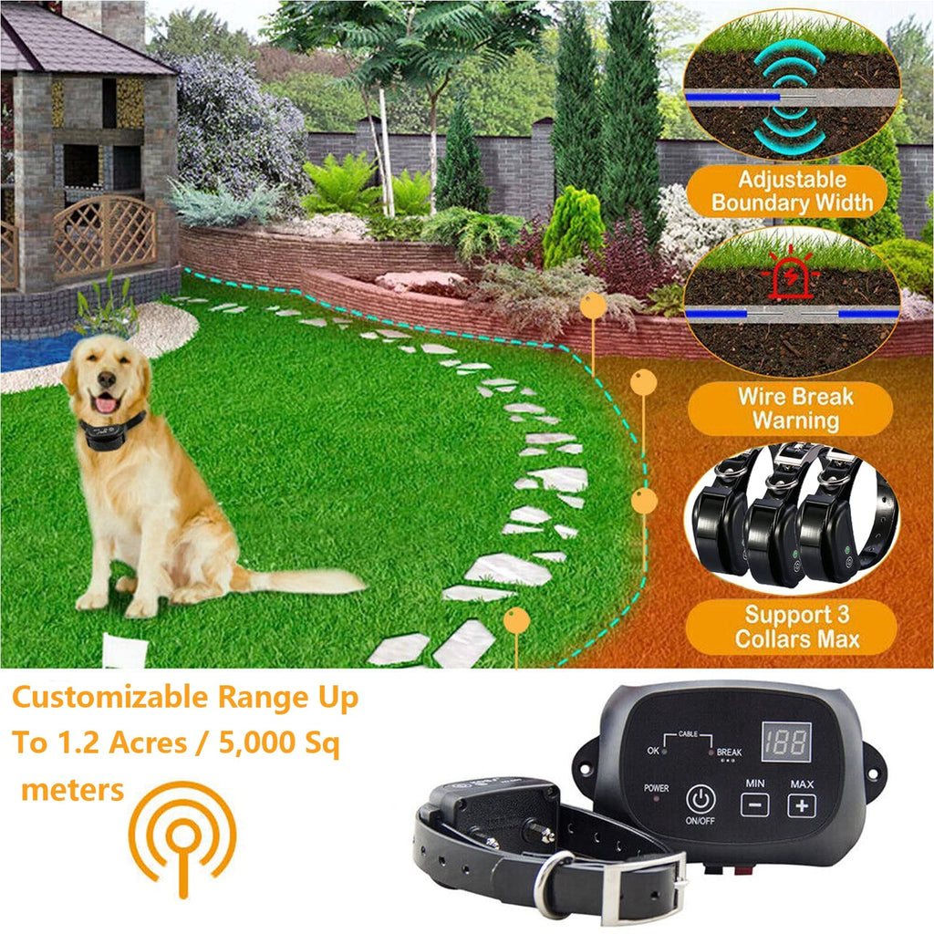 Electric Dog Fence, Aboveground Underground Pet Containment System, Covers up to 3/4 Acre, Waterproof Rechargeable Training Collar, Shock Tone Correction C558163