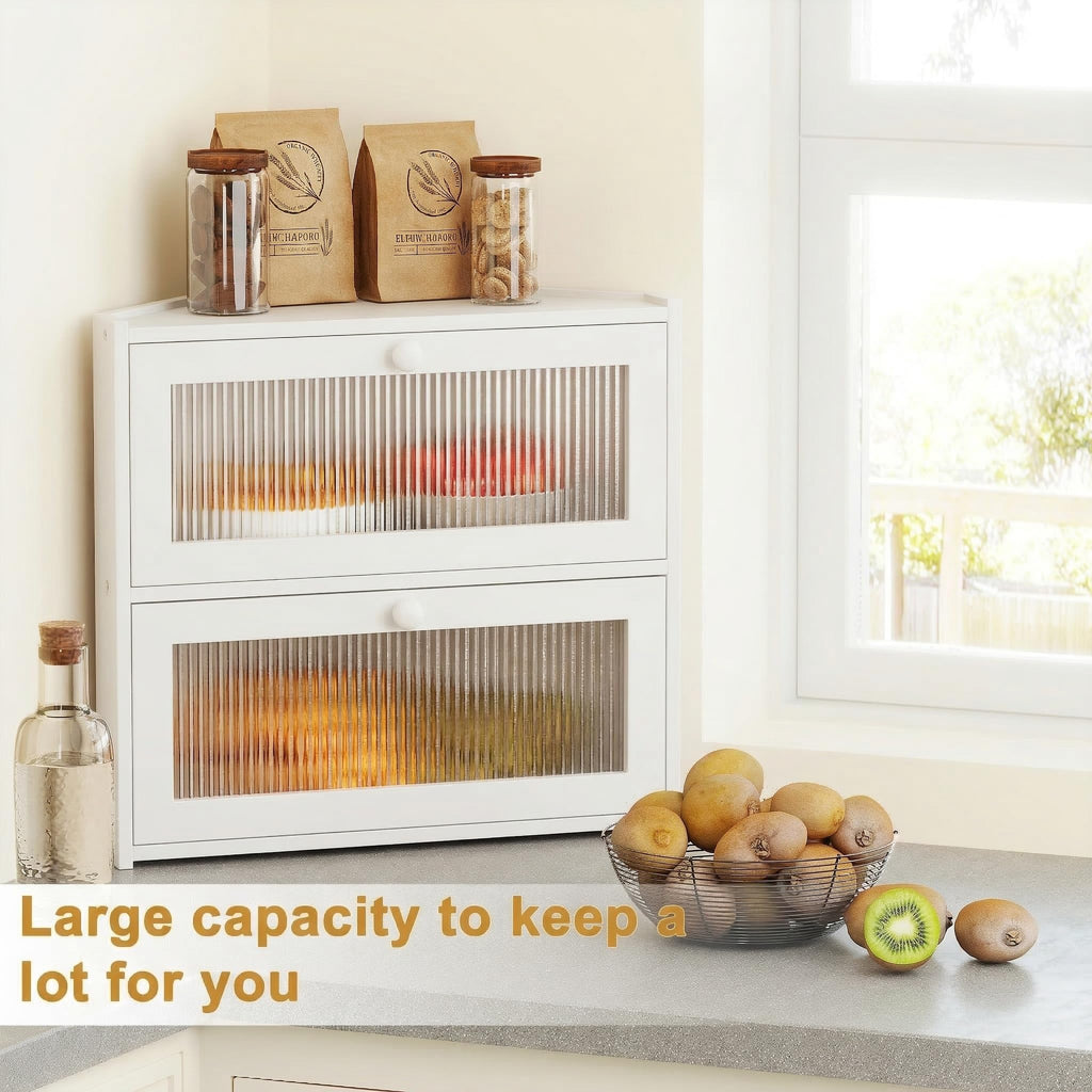 White Double Layer Bamboo Corner Bread Box B4901
