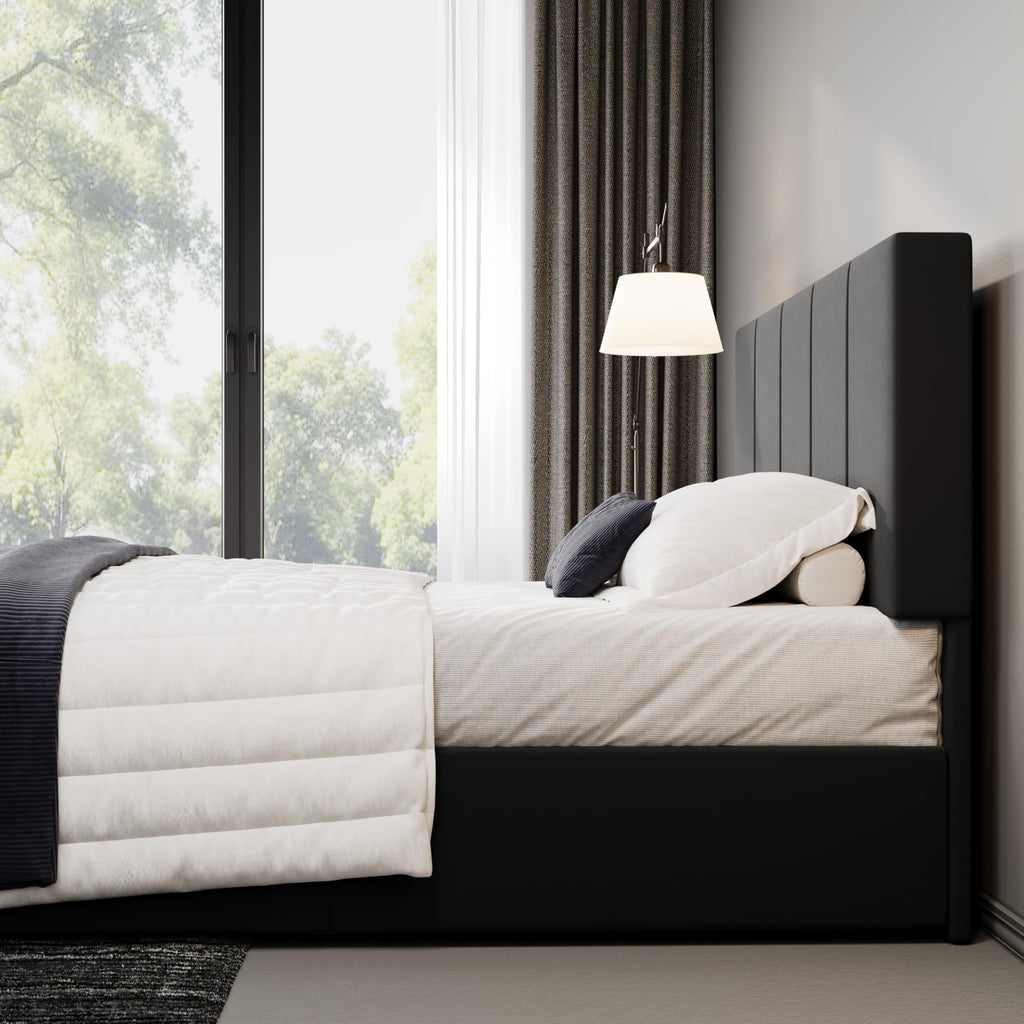 Queen Size Black Dutch Velvet Upholstered Platform Bed Frame S291225