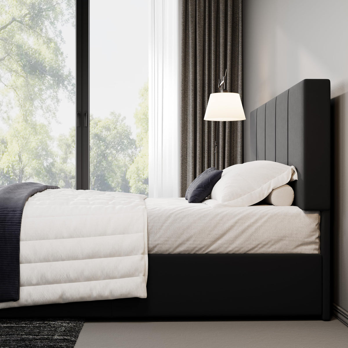 Queen Size Black Dutch Velvet Upholstered Platform Bed Frame S291225