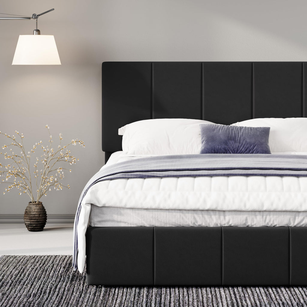 Queen Size Black Dutch Velvet Upholstered Platform Bed Frame S291225