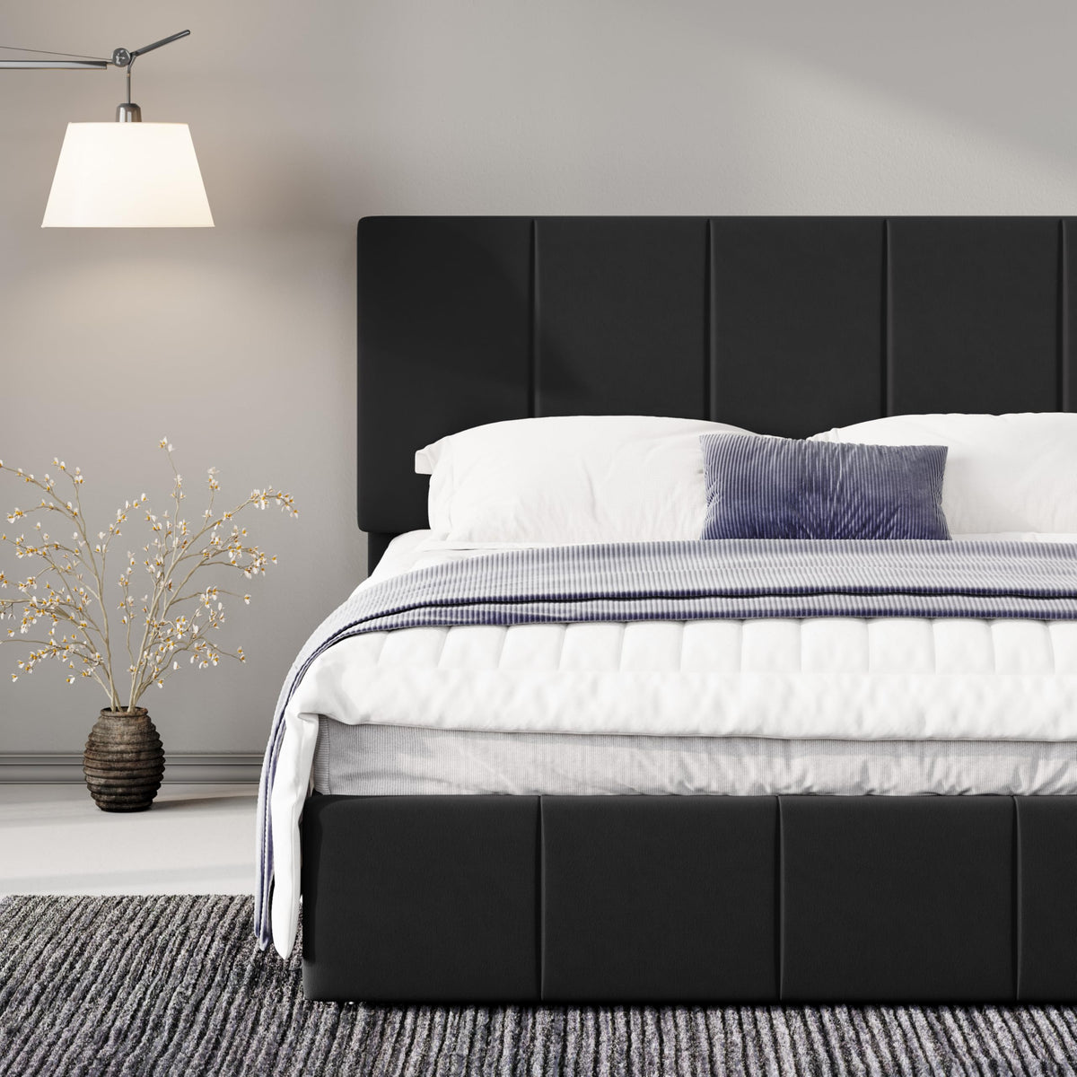 Queen Size Black Dutch Velvet Upholstered Platform Bed Frame S291225