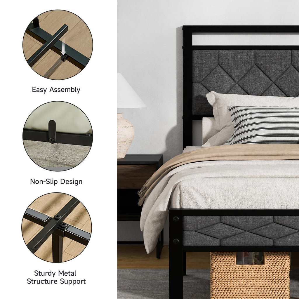 Full Size Upholstered Bed Frame Grey Q573