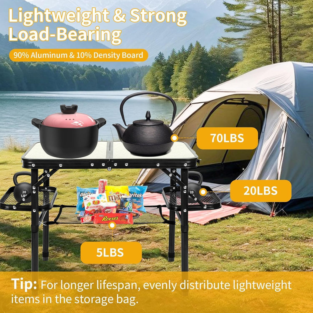 Folding Aluminum Camping Table 3-Height Adjustable with Carry Handle W2014