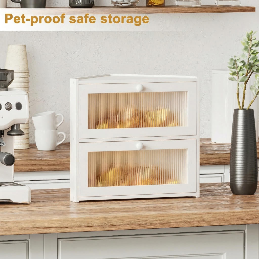 White Double Layer Bamboo Corner Bread Box B4901