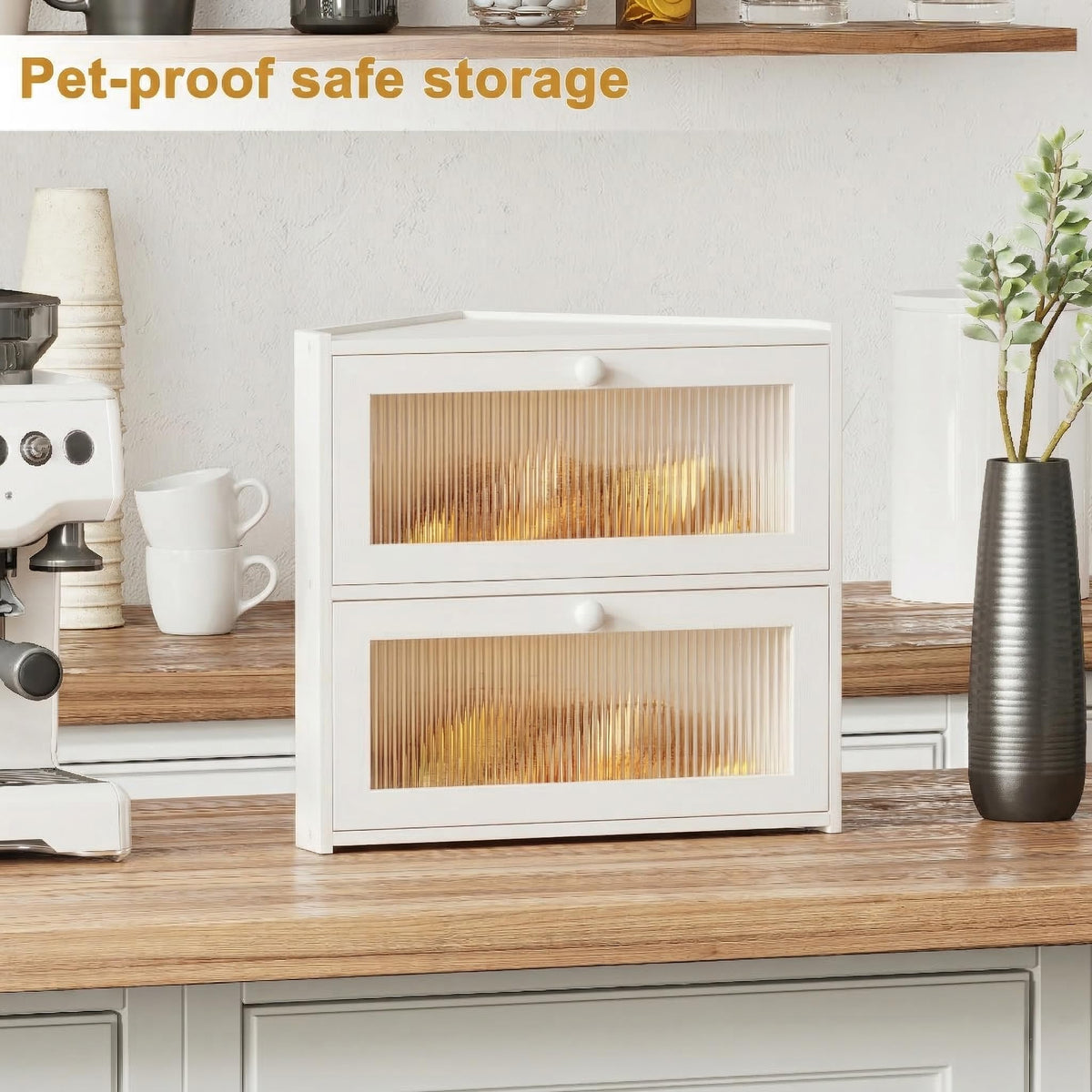 White Double Layer Bamboo Corner Bread Box B4901