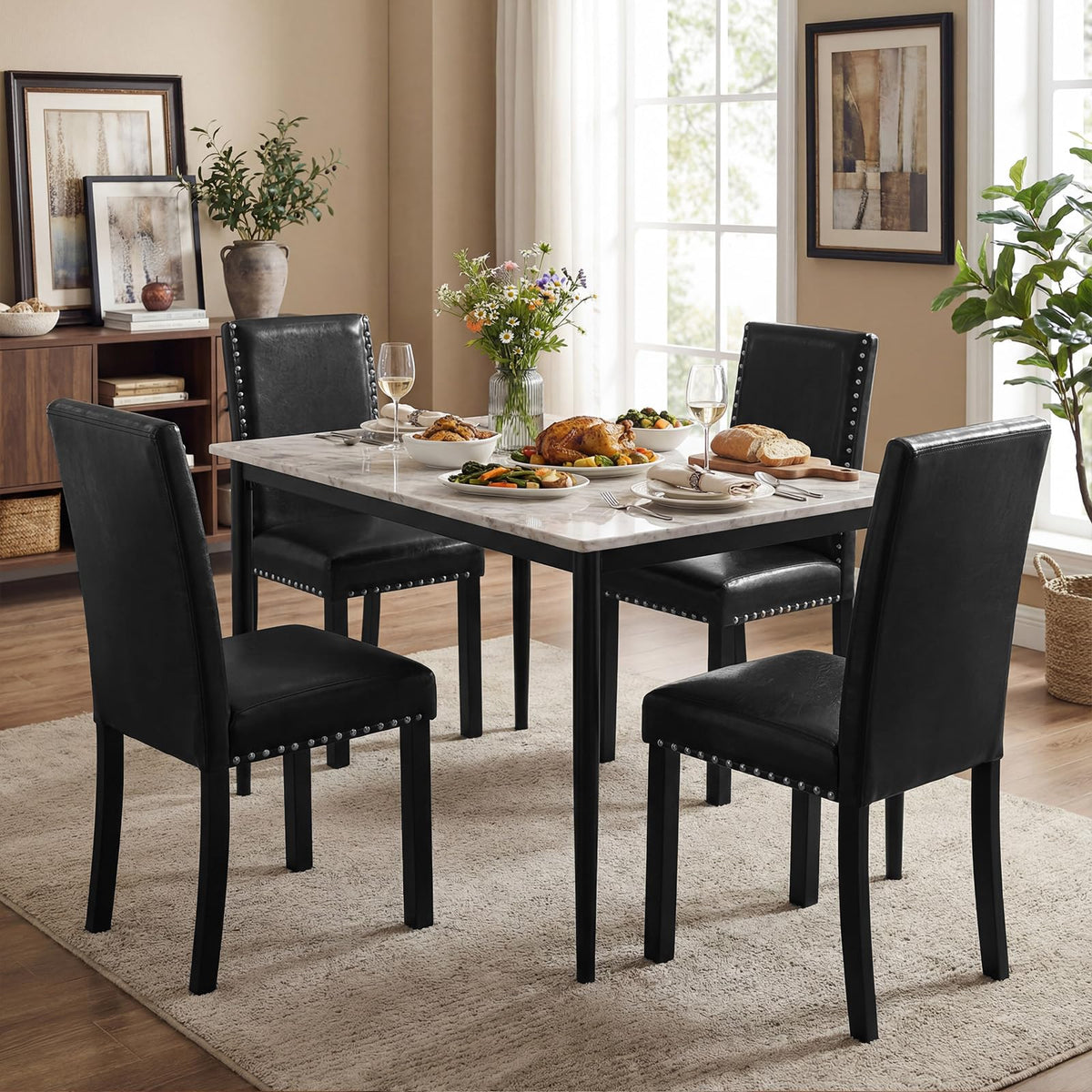 Black Faux Leather Upholstered Dining Chairs Set of 4 E8092