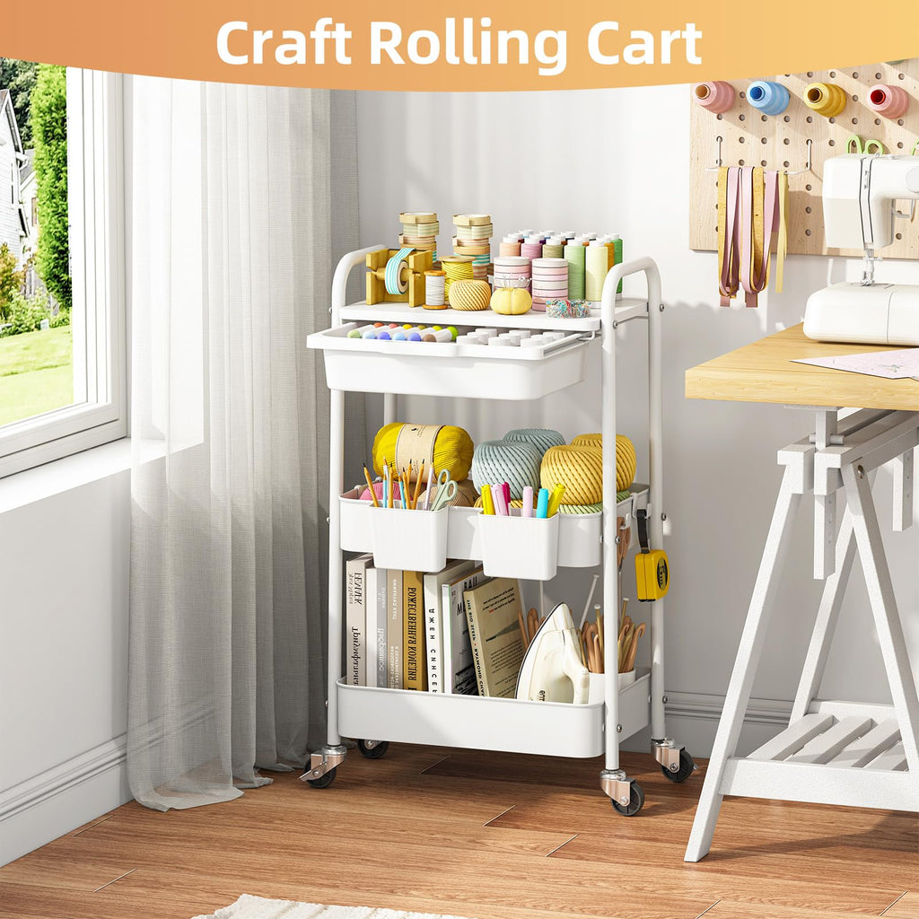 3 Tier Metal Rolling Cart with Drawer X61026