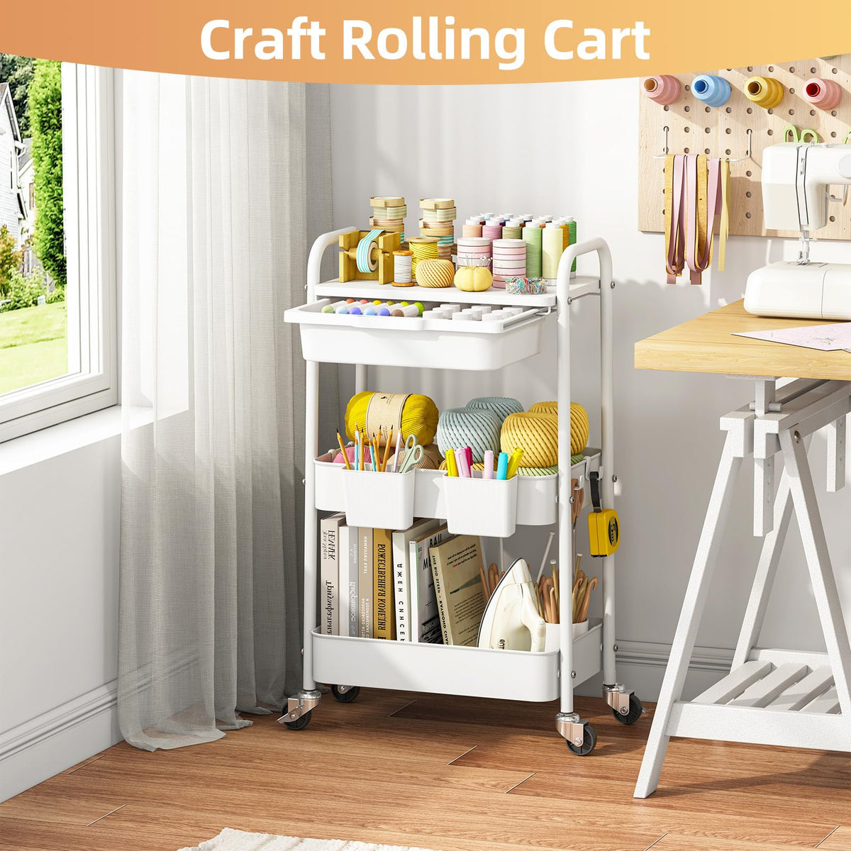 3 Tier Metal Rolling Cart with Drawer X61026