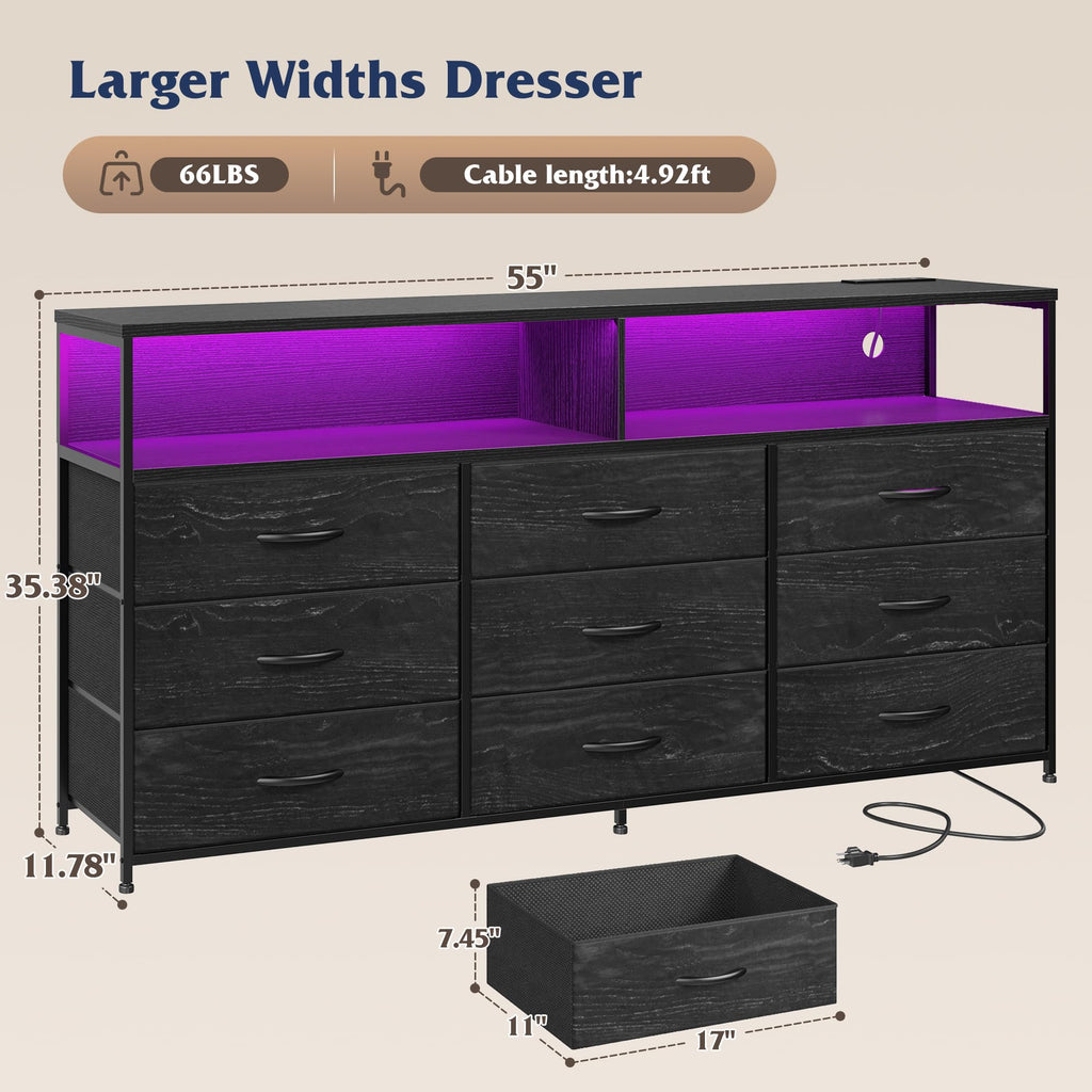 Black 9 Drawer Dresser G289
