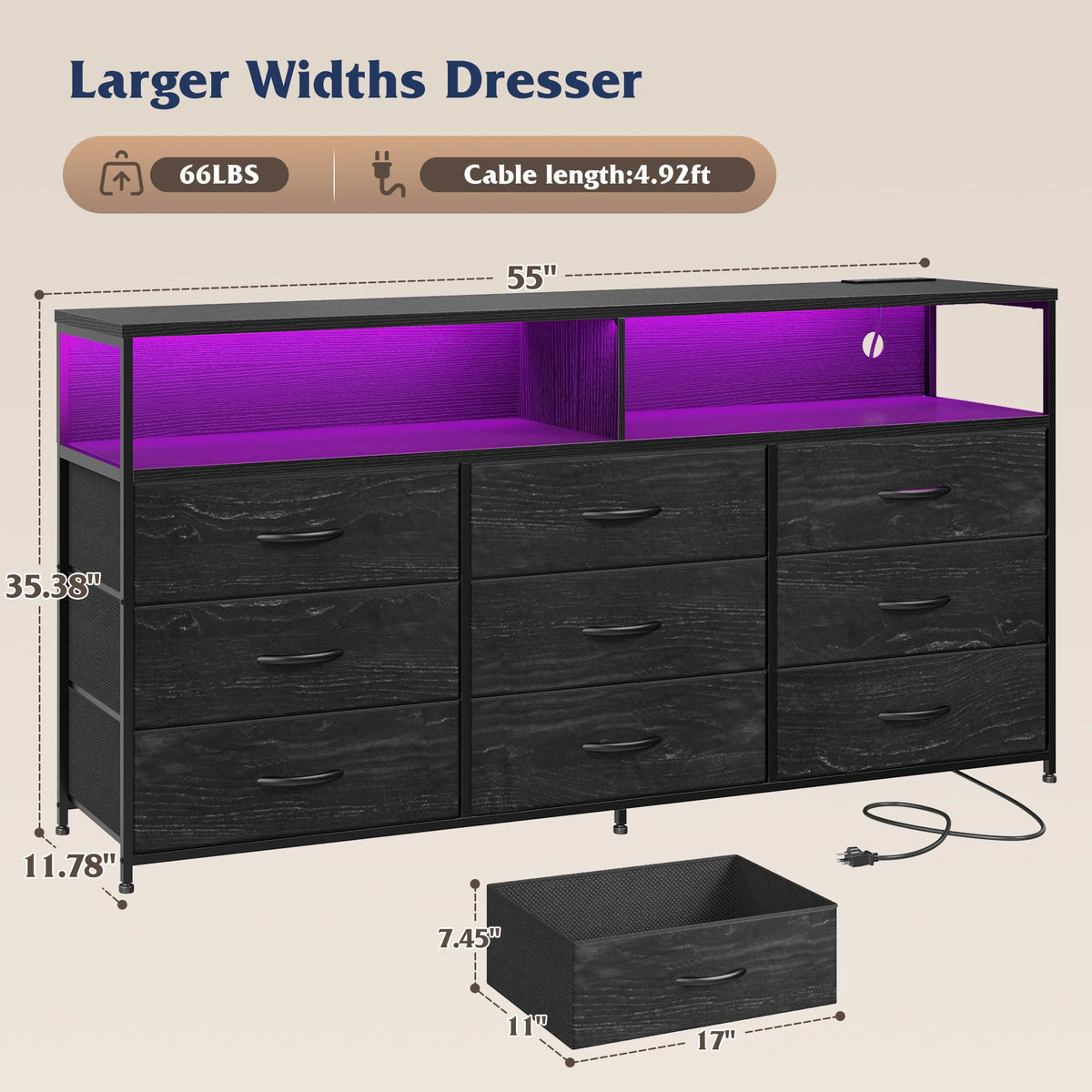 Black 9 Drawer Dresser G289