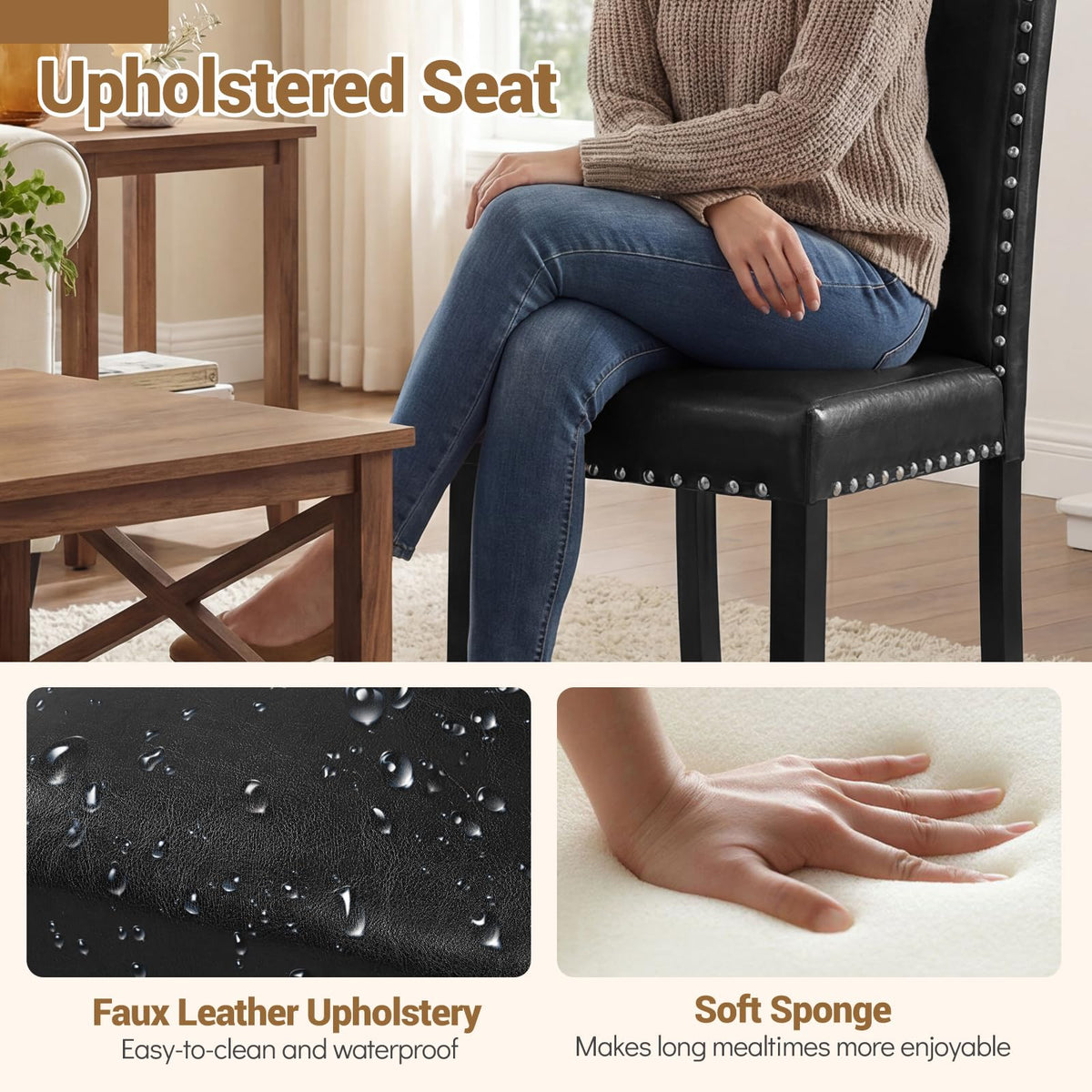 Black Faux Leather Upholstered Dining Chairs Set of 4 E8092
