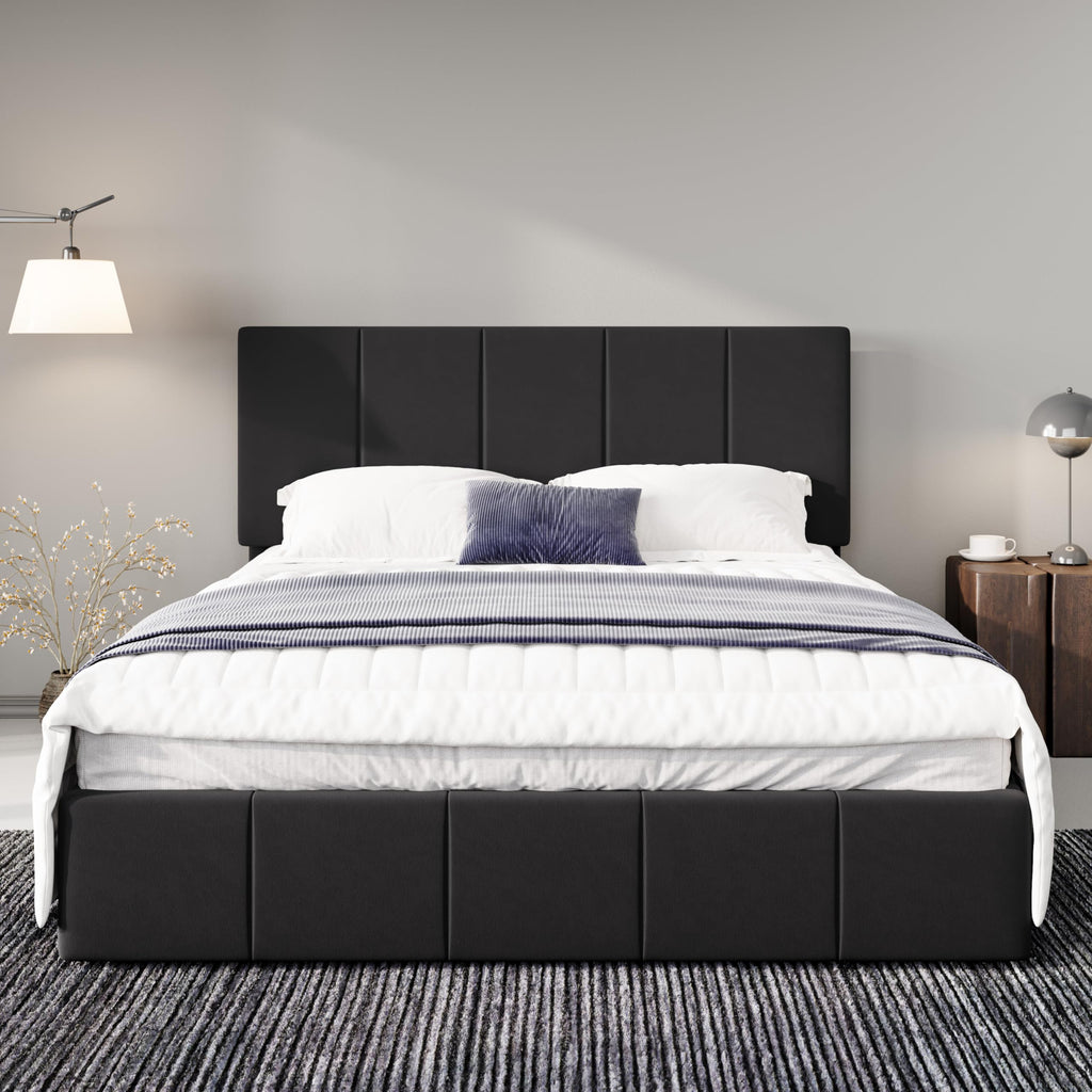 Queen Size Black Dutch Velvet Upholstered Platform Bed Frame S291225