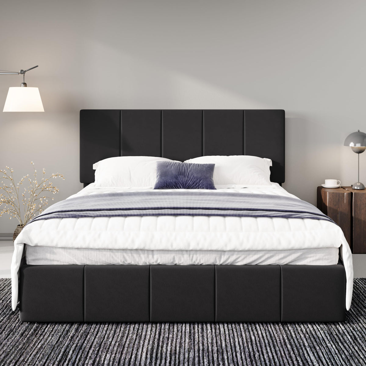 Queen Size Black Dutch Velvet Upholstered Platform Bed Frame S291225